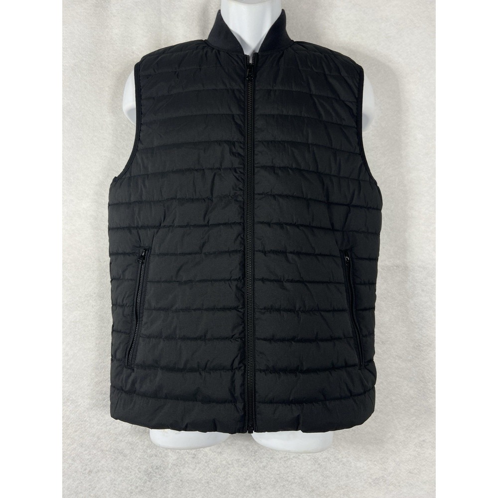J.Crew Performance Puffer Vest Men Small Black Pockets Full Zip Outdoor Pockets
